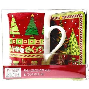 Debbie Mumm Fine Porcelain Mug & Coaster Gift Set Xmas Holiday Winter Theme NWT
